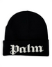 Berretto beanie nero Palm Angels in misto cotone con logo bianco a contrasto sul risvolto