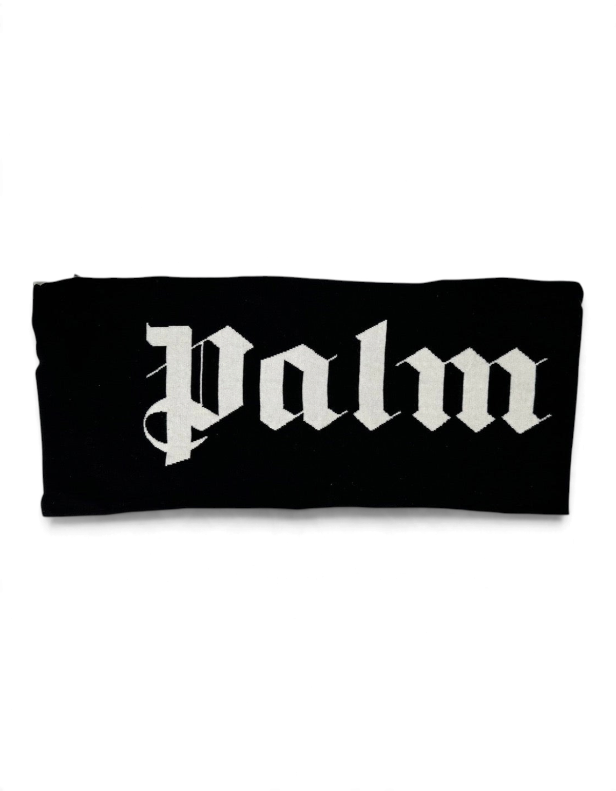 Sciarpa unisex Palm Angels nera in cotone e acrilico con logo bianco a contrasto
