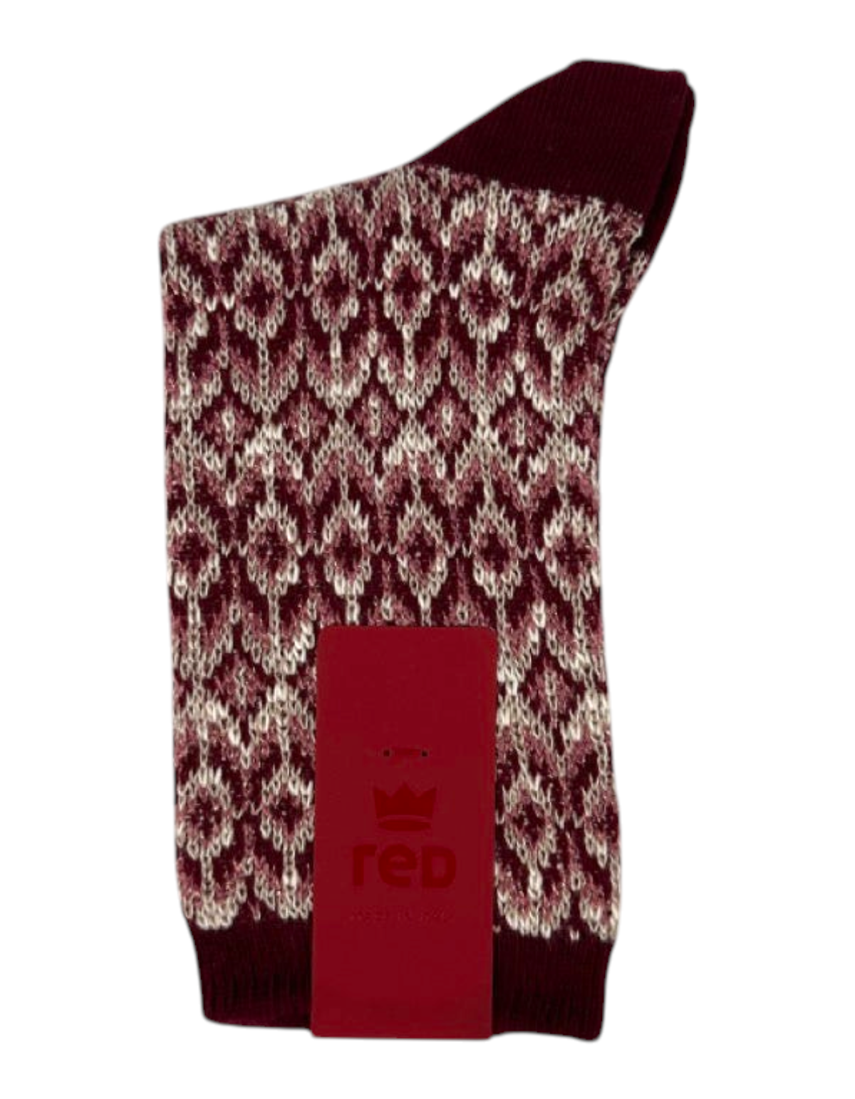 Calze donna Red Sox Appeal in cotone bordeaux con motivo jacquard geometrico a tre colori