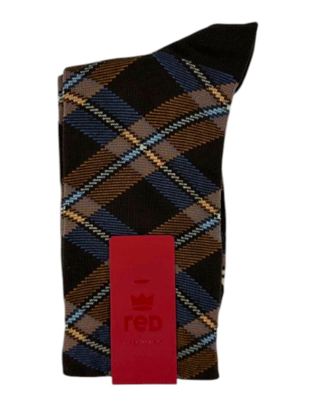 Calze donna Red Sox Appeal in cotone marrone con motivo tartan a quadri blu e beige