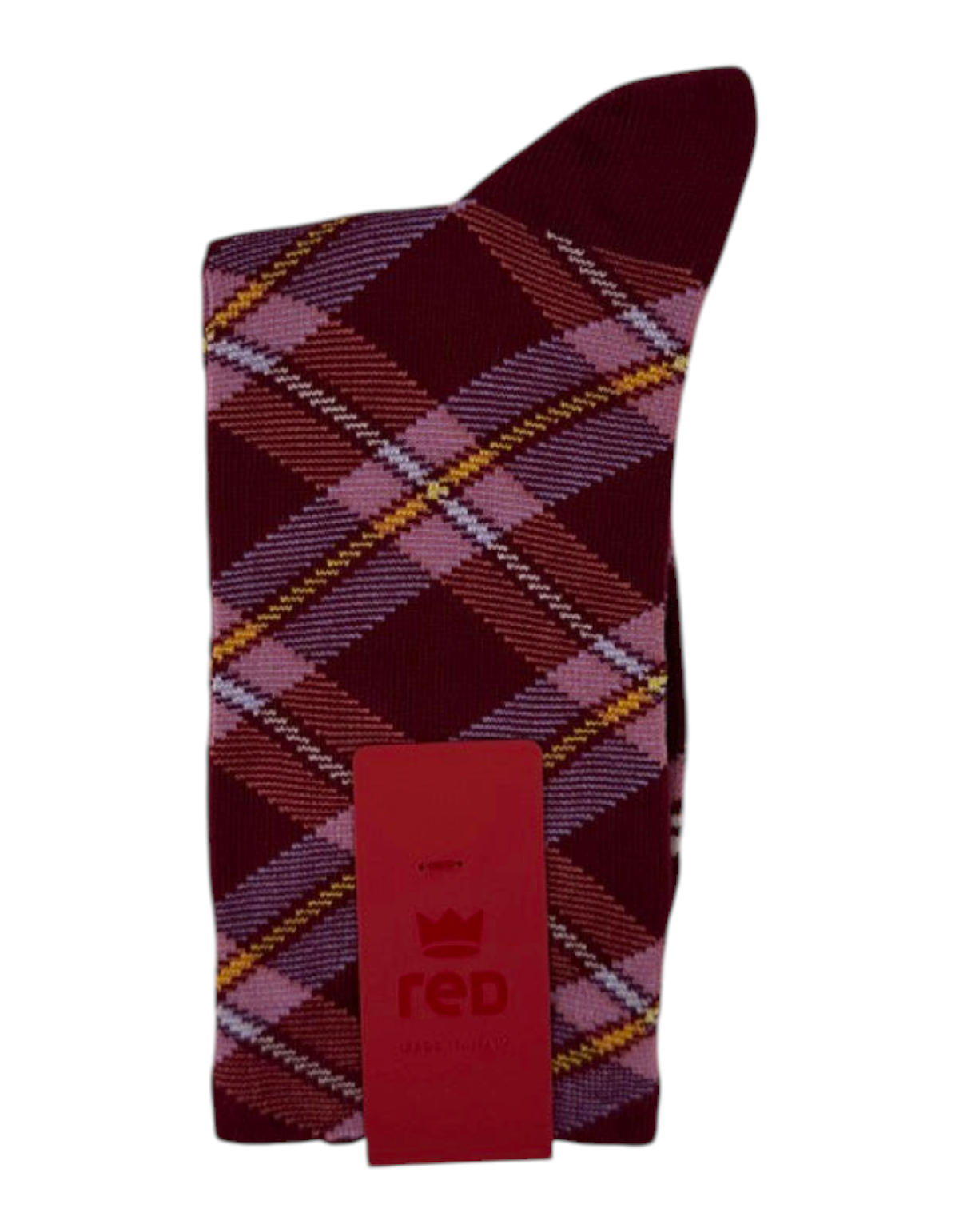Calze donna Red Sox Appeal in cotone bordeaux con motivo tartan a quadri rosa e gialli