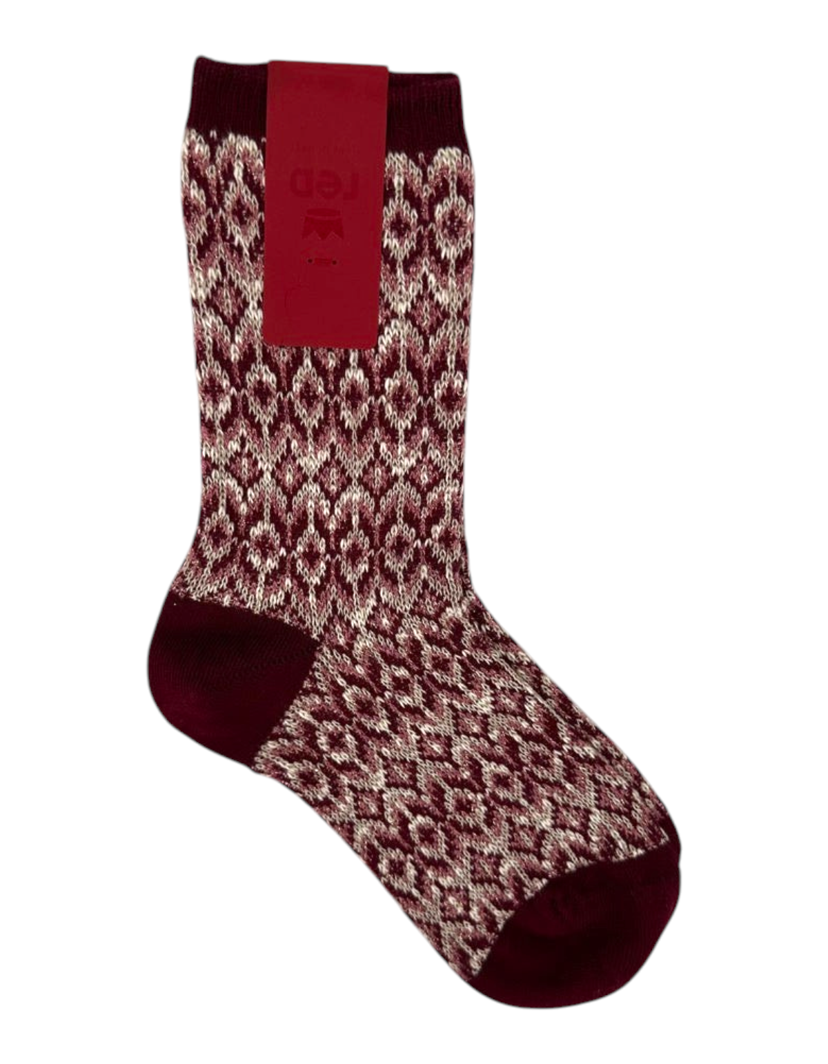 Calze donna Red Sox Appeal in cotone bordeaux con motivo jacquard a tre colori e tallone rinforzato