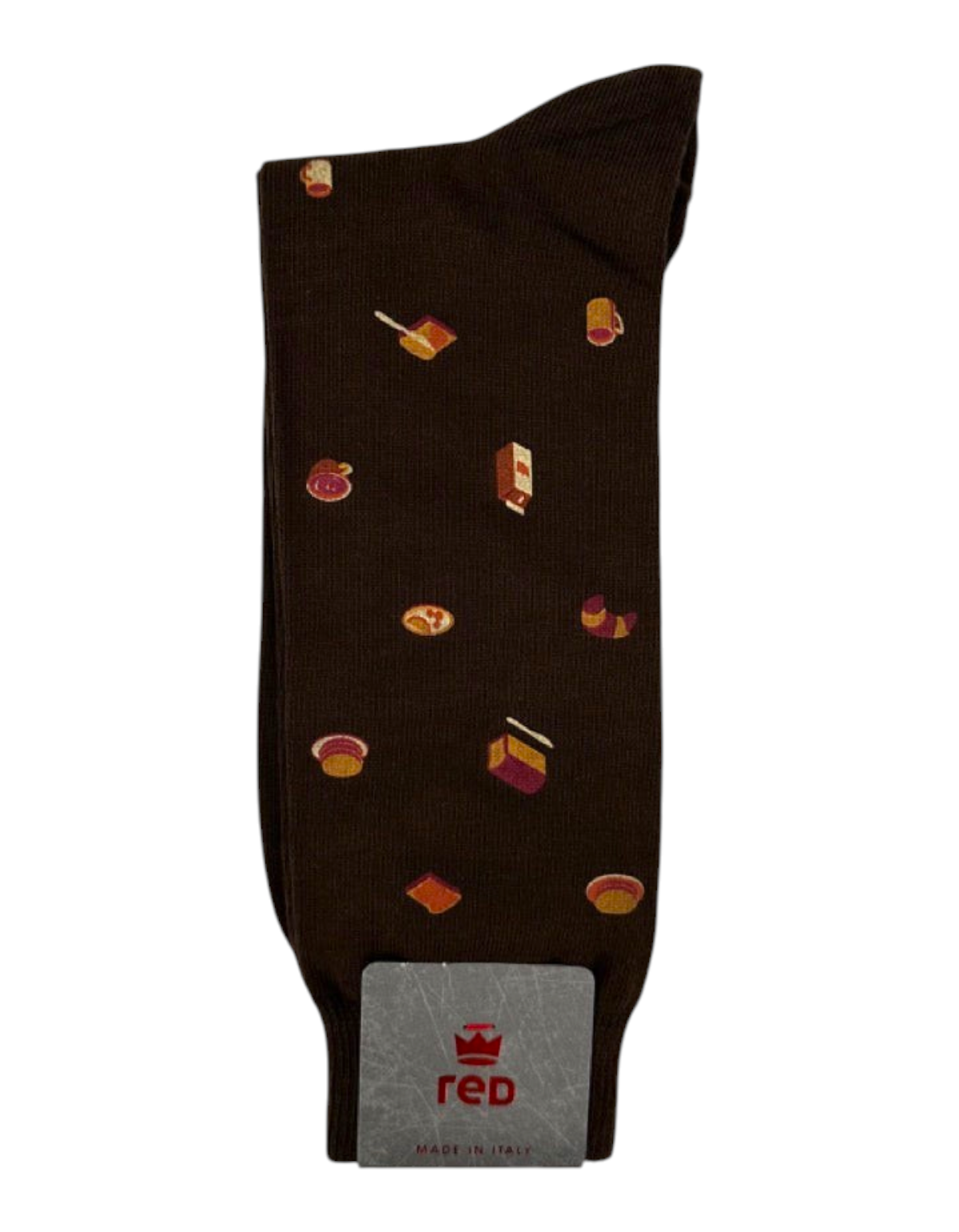 Calze uomo Red Sox Appeal marroni in cotone con fantasia a tema colazione e logo sulla confezione