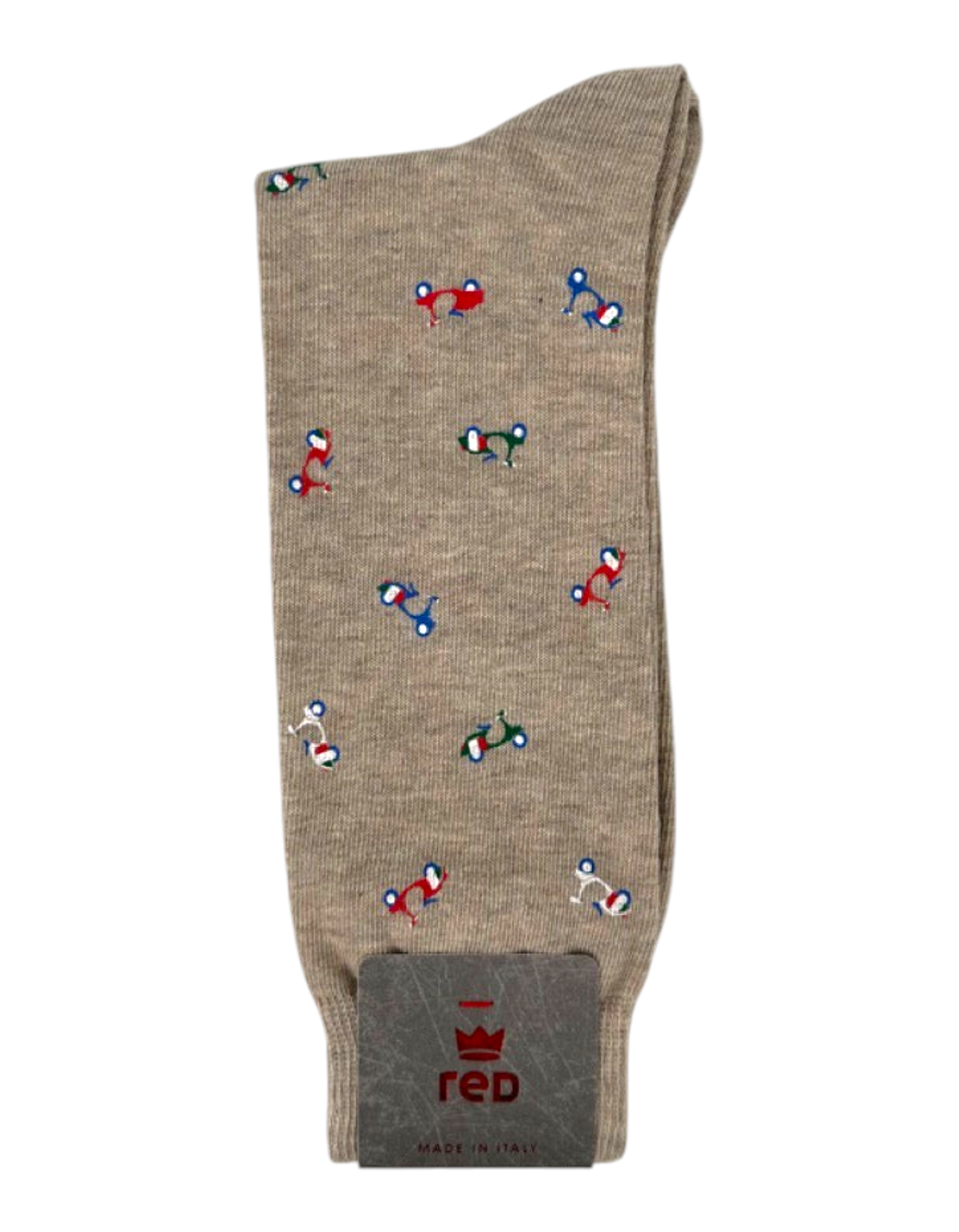 Calze da uomo Red Sox Appeal modello Fantasia Icon beige in cotone con fantasia di piccoli scooter colorati