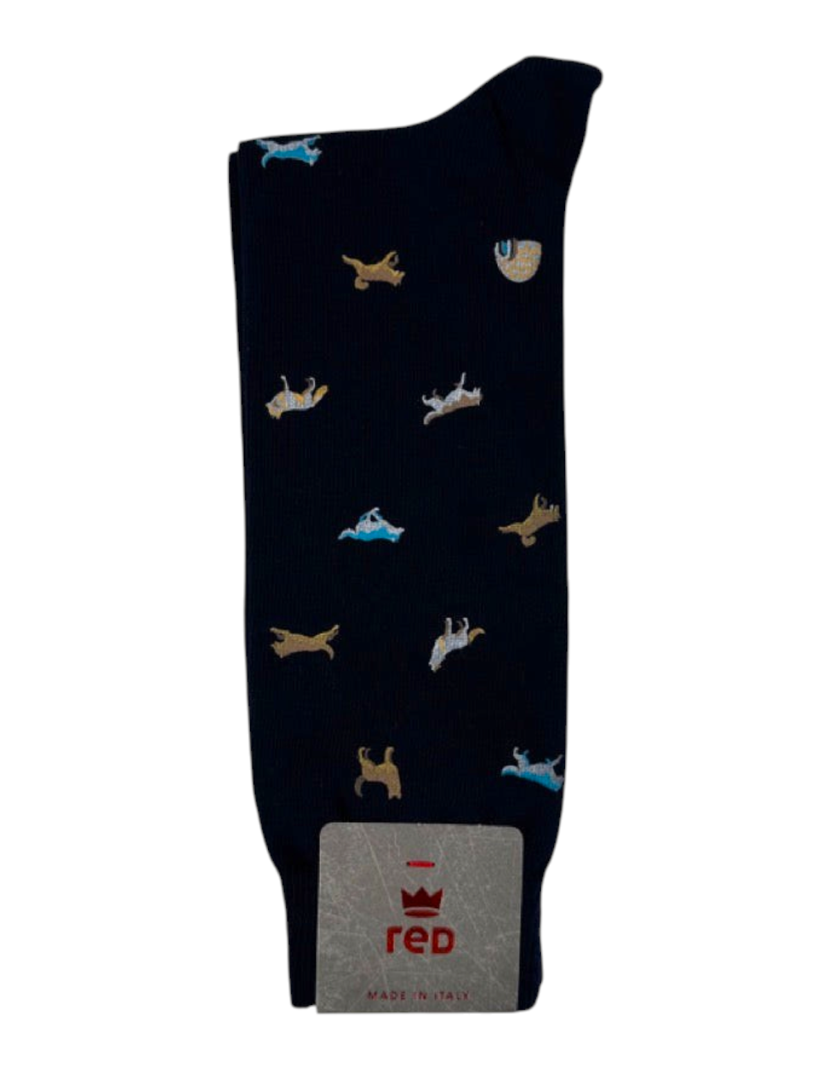 Calze da uomo Red Sox Appeal blu in cotone con fantasia Winter Wolf e piccoli lupi ricamati