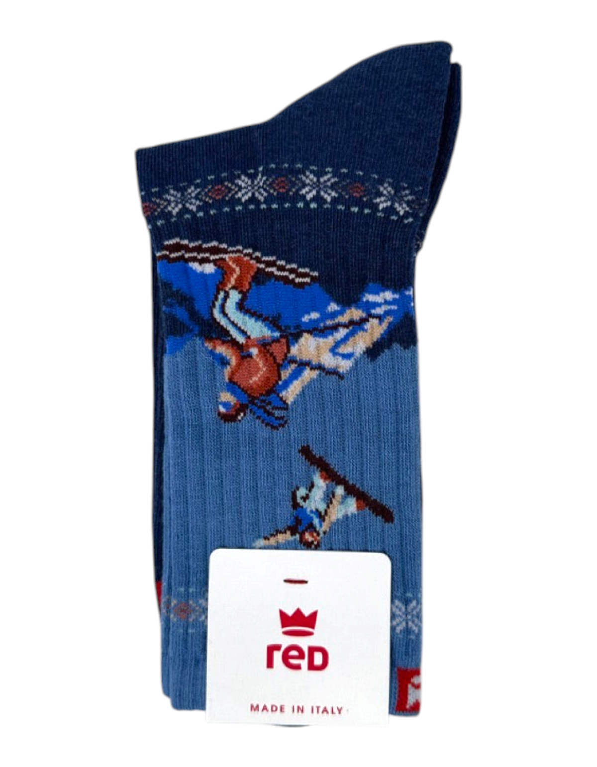 Calze uomo Red Sox Appeal Sporty Ski in cotone blu con fantasia sciatori e motivi invernali