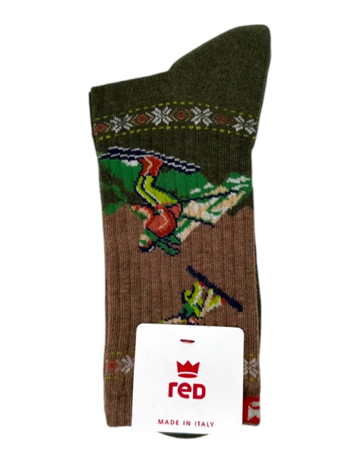 Calze uomo Red Sox Appeal Sporty Ski in cotone verde militare con fantasia sciistica e dettagli a contrasto