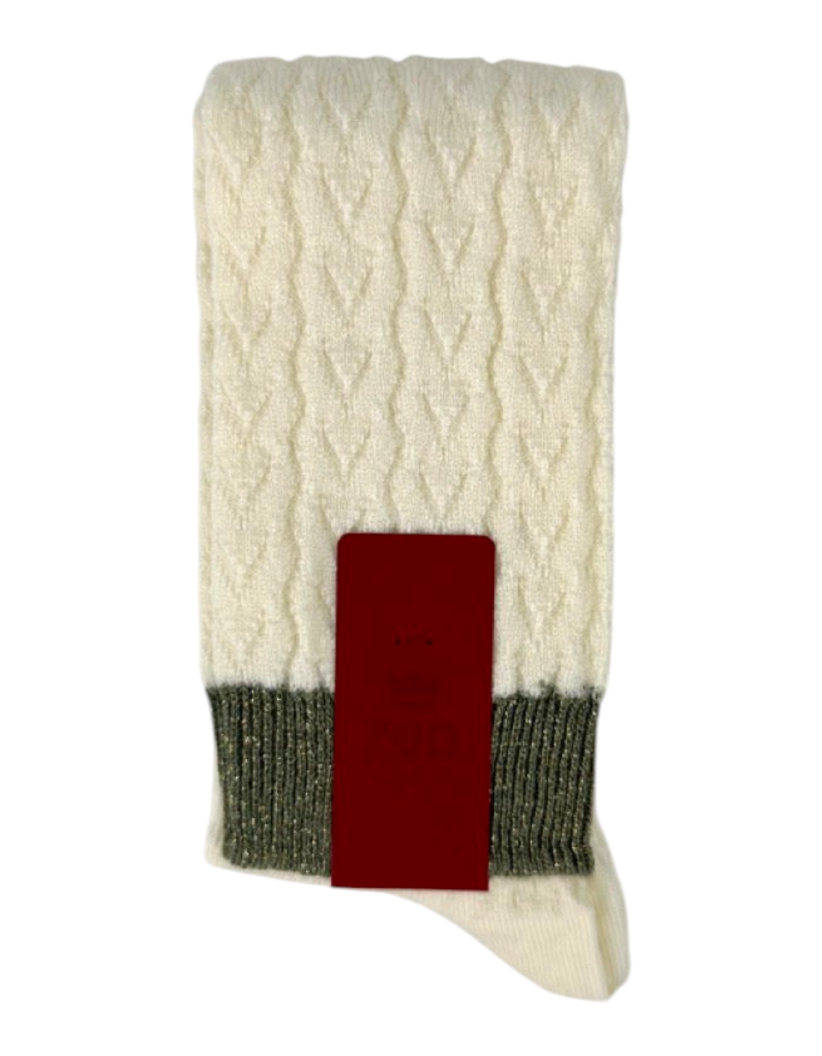 Calze lunghe donna Red Sox Appeal color panna con lavorazione a trecce e bordo elastico a contrasto