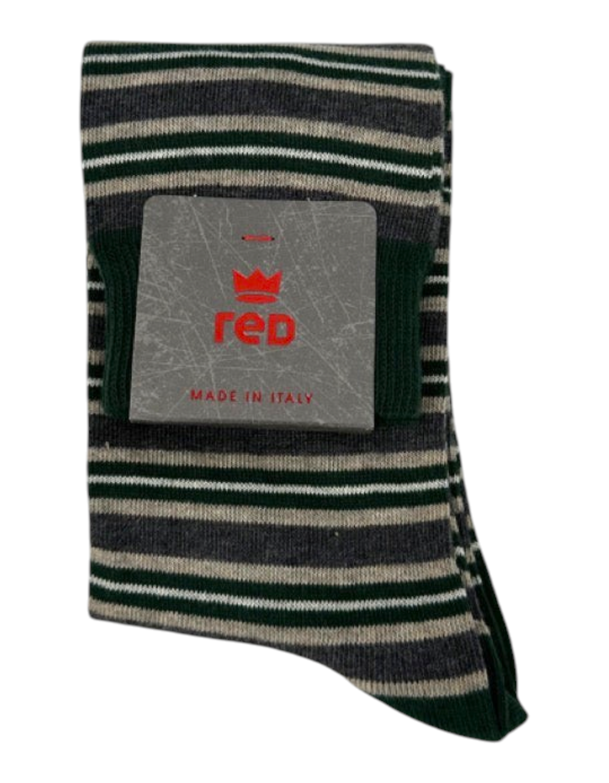 Set di 2 paia di calze uomo Red Sox Appeal a righe verdi, grigie e bianche con etichetta Made in Italy