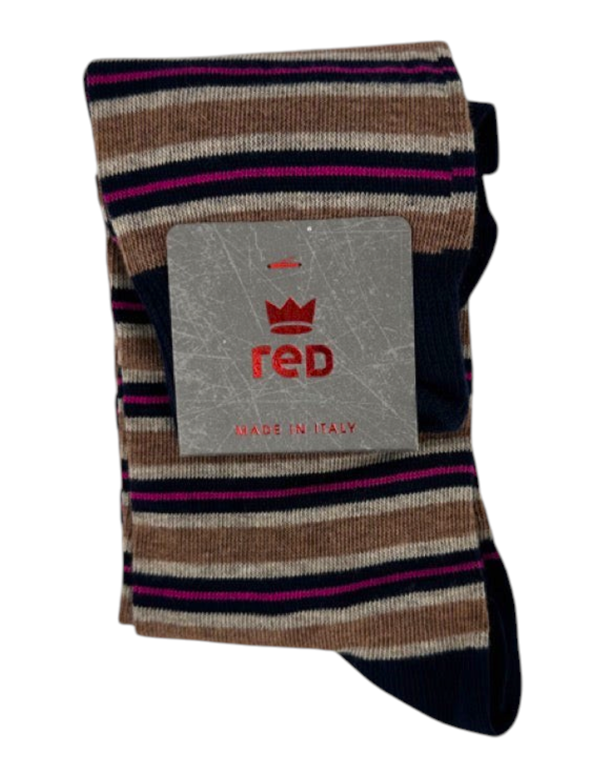 Set di 2 paia di calze da uomo Red Sox Appeal a righe blu, marroni e fucsia con etichetta Made in Italy