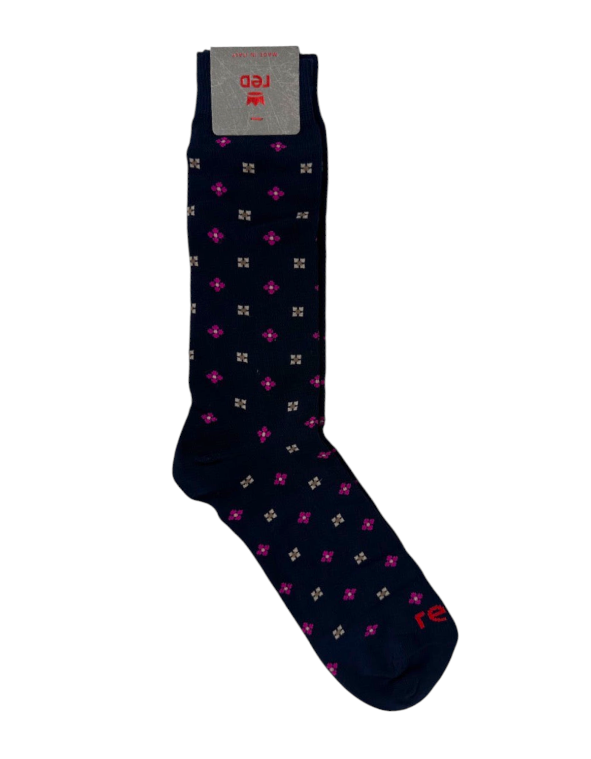 Calze uomo DevidLabel Red Sox blu con fantasia geometrica a piccoli fiori rosa e grigi, confezione da due paia