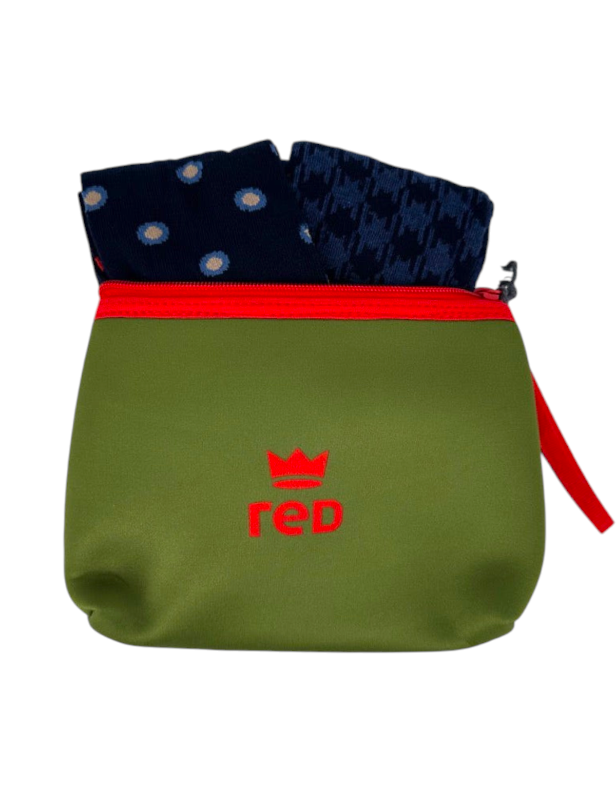 Set di 2 paia di calze Red Sox Appeal blu con motivi a pois e vichy in una pochette verde con logo rosso