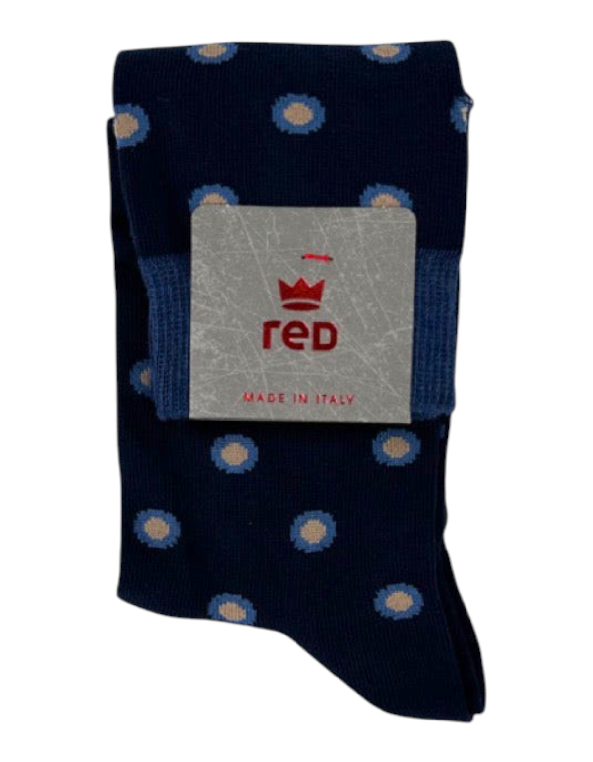 Set di 2 paia di calze da uomo Red Sox Appeal blu con motivo a pois, stile elegante e Made in Italy.