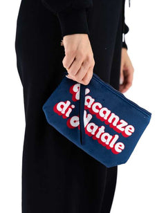 Aline Wool Effect Christmas Holiday Blue Clutch Bag