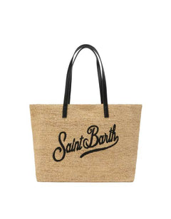 City Raffia Bag With Black Embroidery 1100 Emb