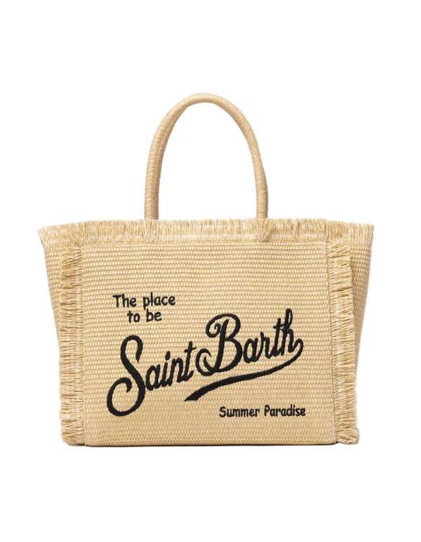 Borsa Vanity Straw Beige Ricamo Nero 1100 Emb