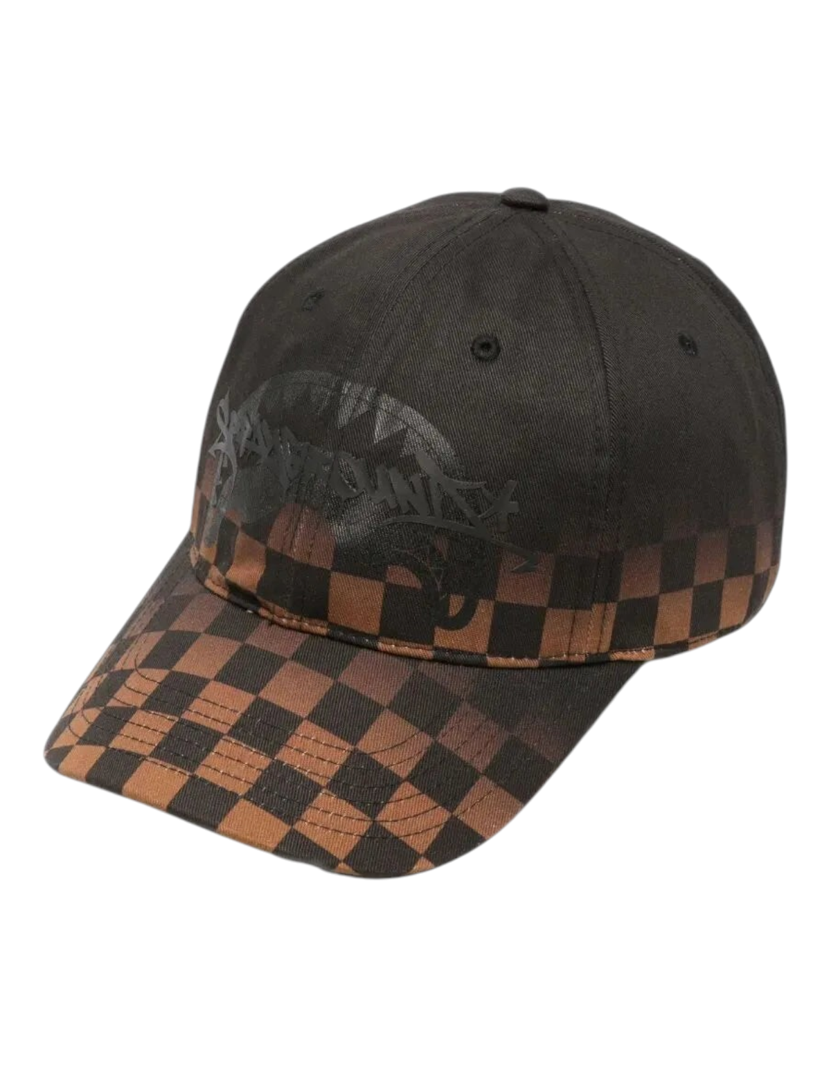 Cappellino DevidLabel Sprayground Shaded in cotone nero e marrone con motivo a scacchi e logo frontale