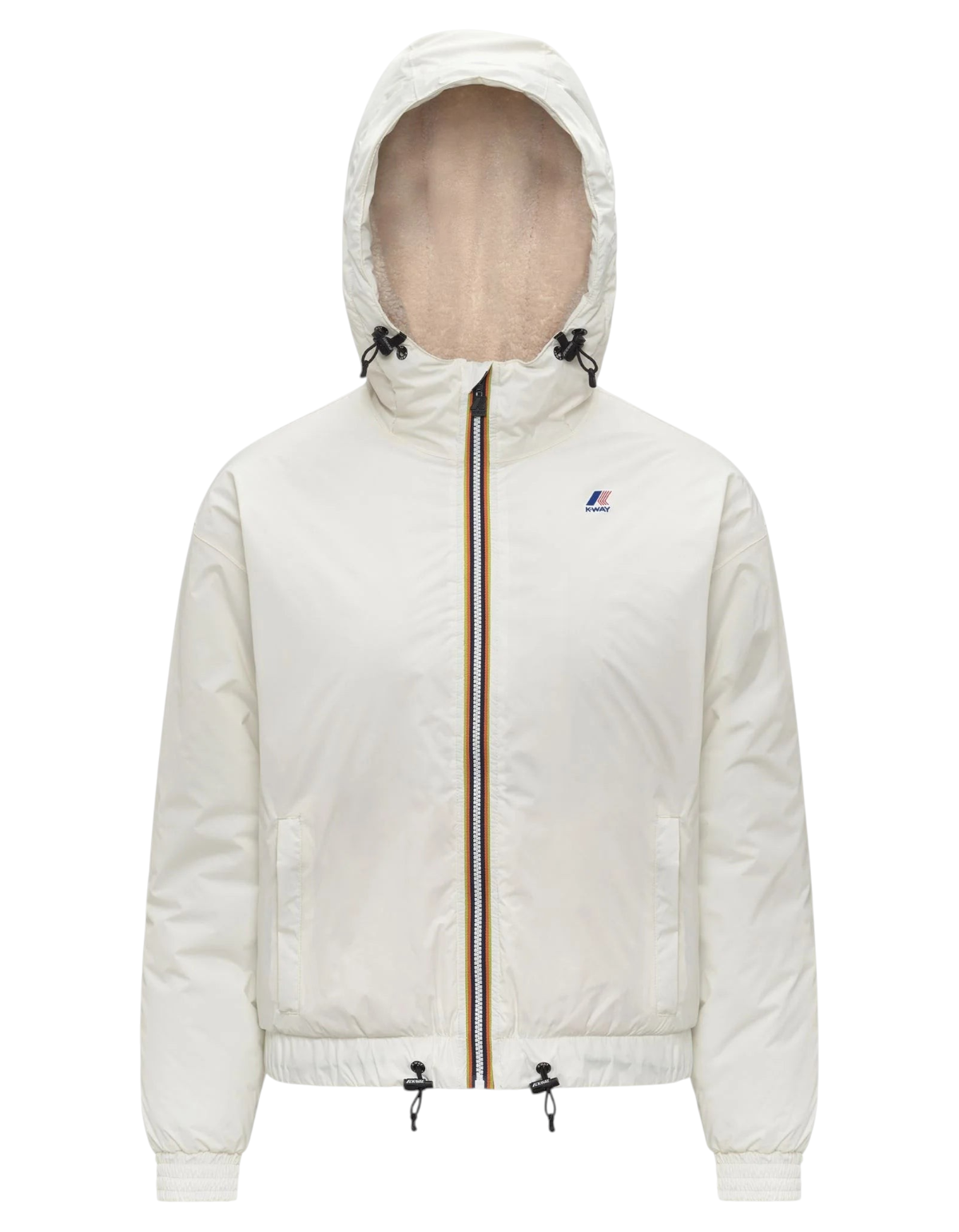 Giacca K-Way Le Vrai 4.0 Albine Orsetto da donna color White Natural con cappuccio e interno in pile, DevidLabel
