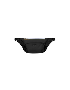 Marsupio K-Way Ferimy Black Pure di DevidLabel, design compatto e funzionale con zip iconica e logo frontale.