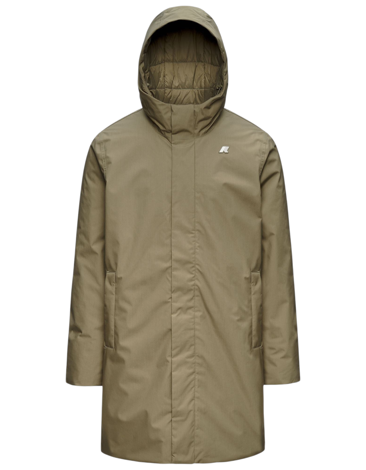 Giacca K-Way Thomas Warm Micro Canvas colore Green Army con cappuccio, ideale per l'inverno, proposta da DevidLabel