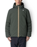 Modello indossa giacca K-Way Jack ST Thermo Double verde scuro con zip iconica su sfondo neutro DevidLabel