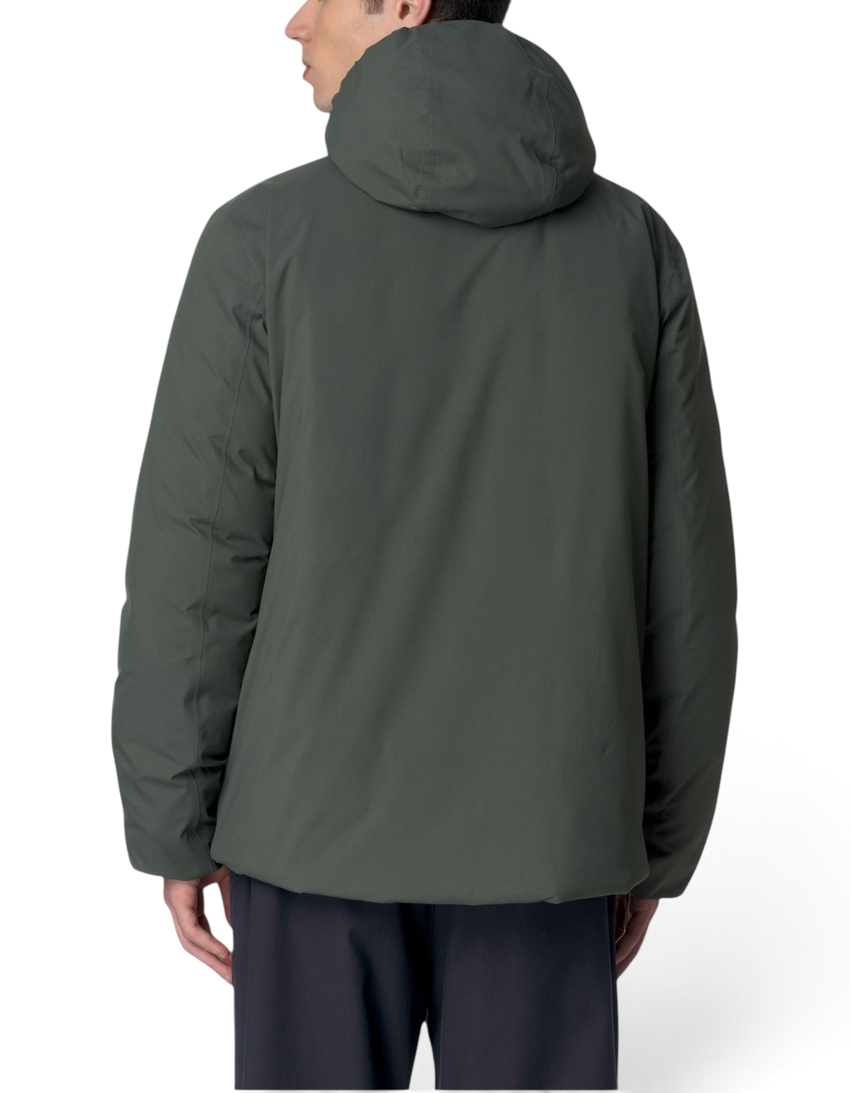 Giacca K-Way Jack ST Thermo Double DevidLabel verde scuro con cappuccio, vista posteriore su modello
