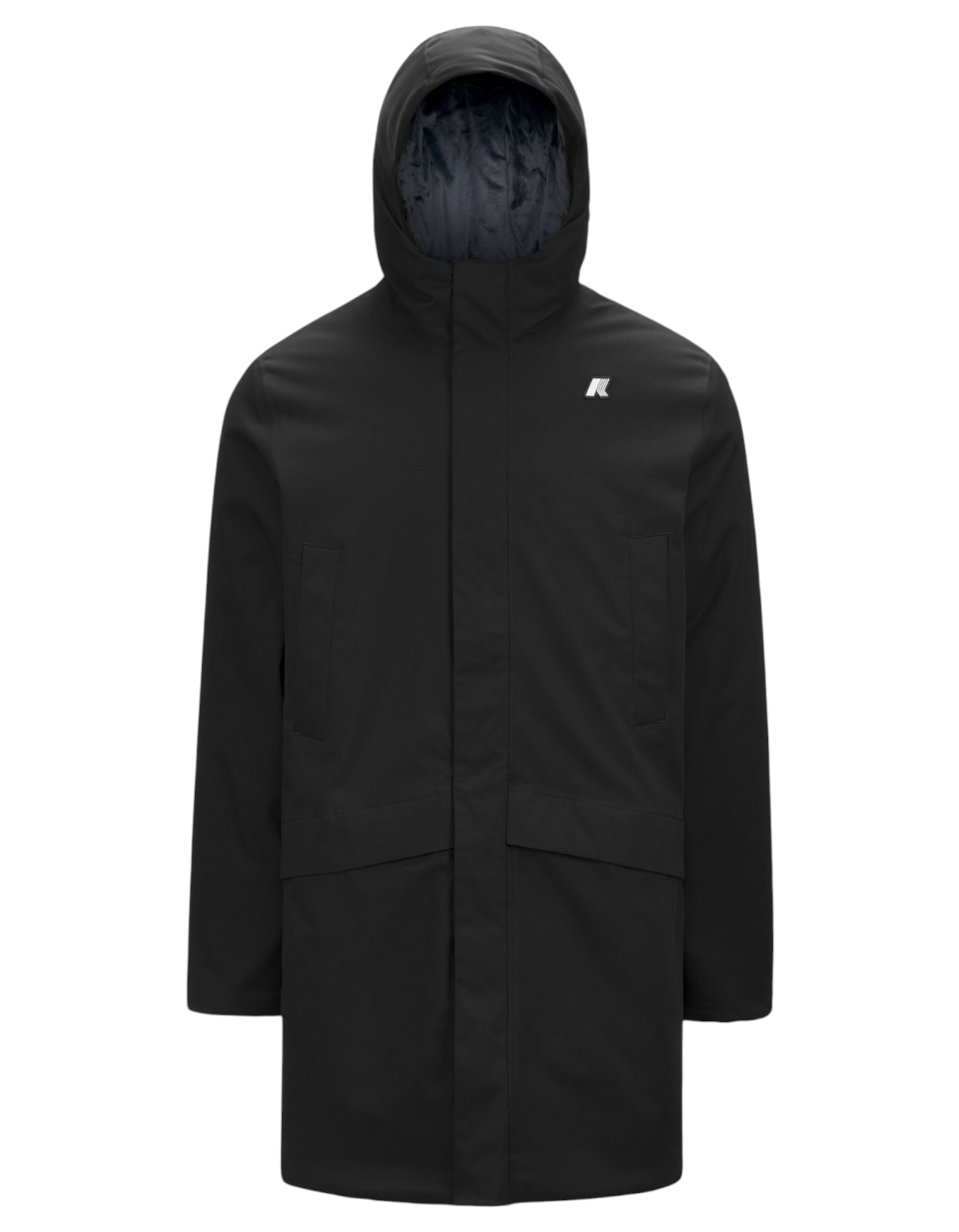 Giacca tre quarti DevidLabel K-Way Jarno Twill nera in poliestere tecnico con cappuccio e imbottitura PrimaLoft