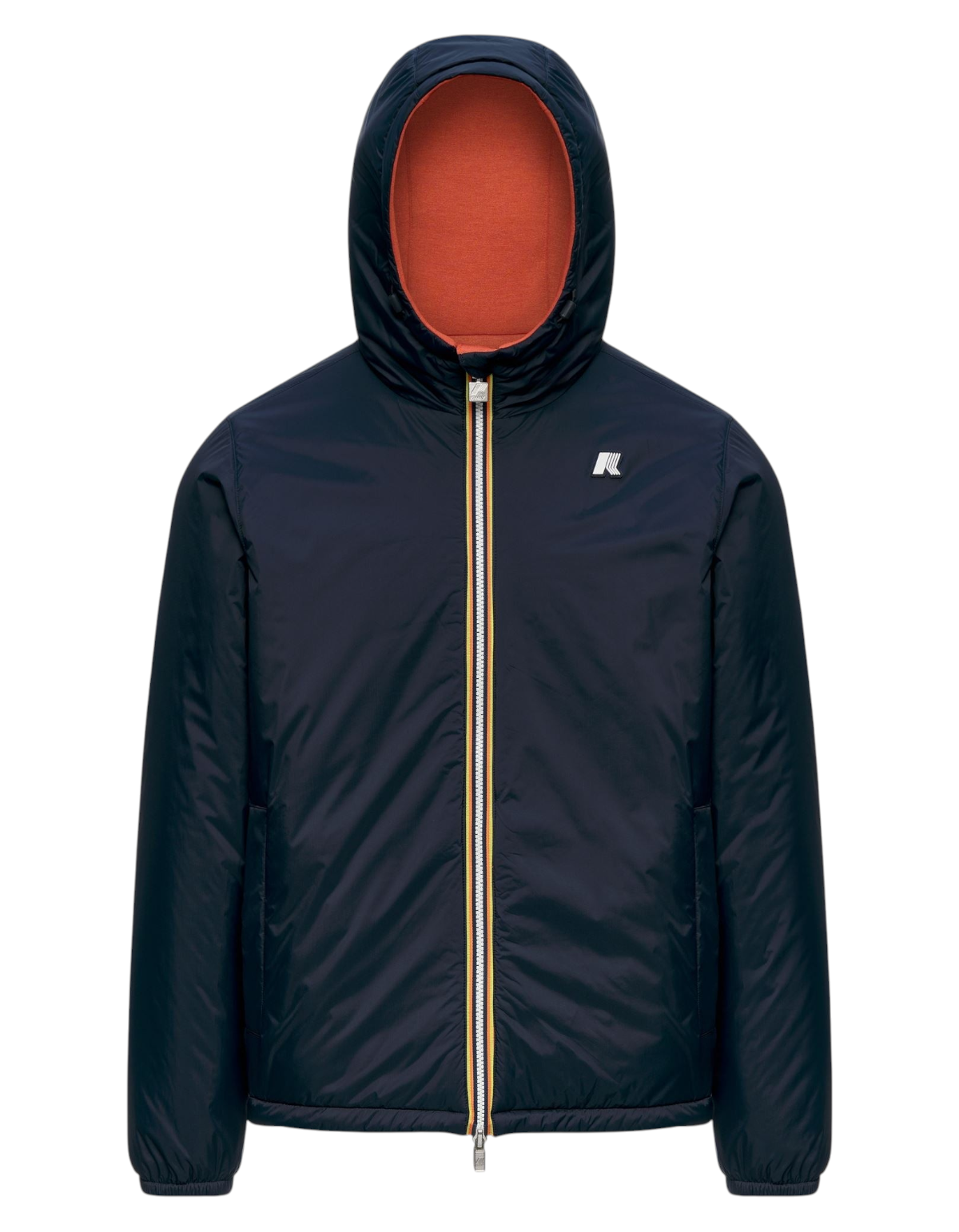 Giacca reversibile DevidLabel K-Way Jack Spacer Nylon Double in blu scuro e arancione con cappuccio e zip frontale