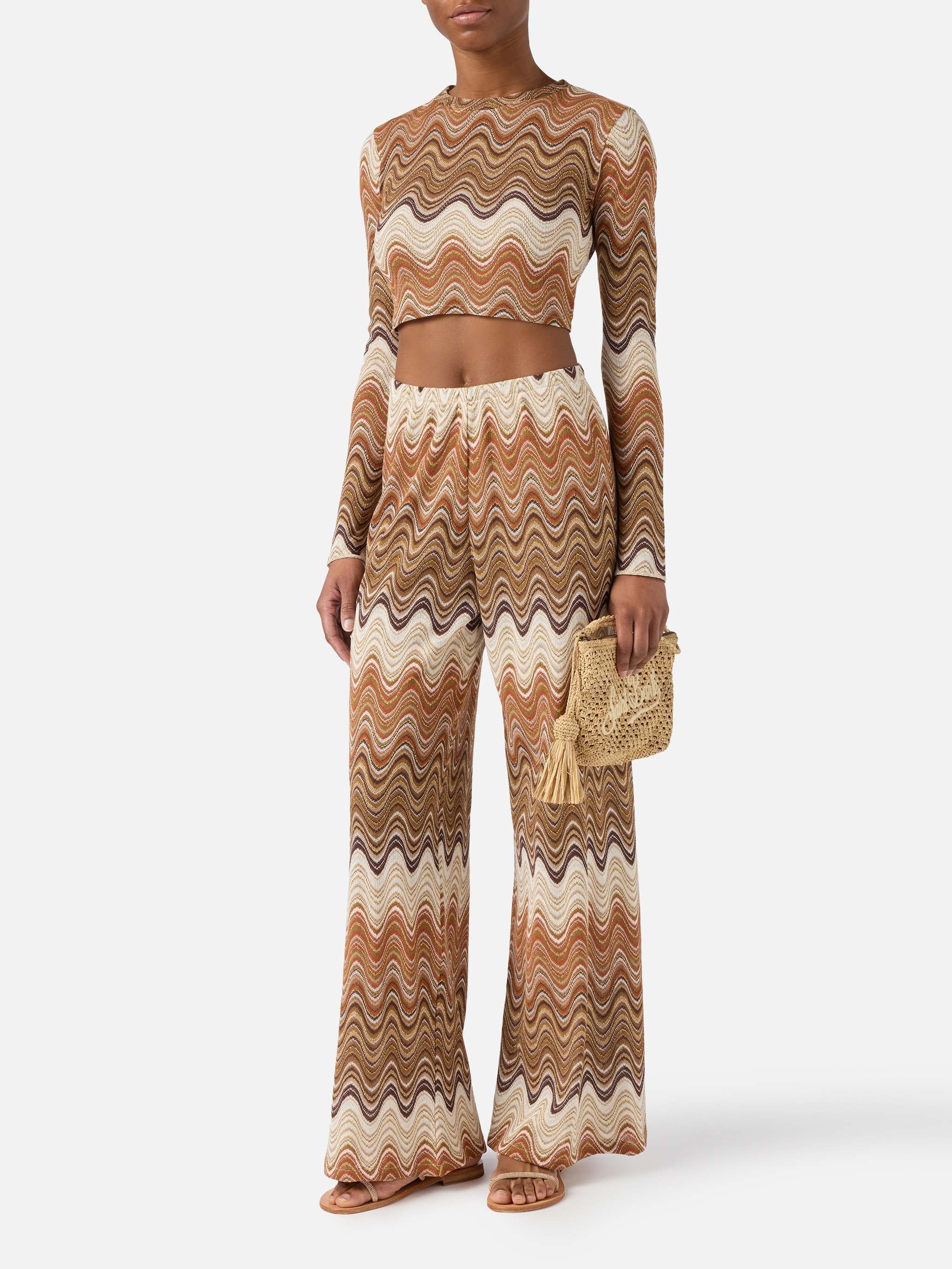 Pantalone Lungo Amalia in Raschel Degradè Marrone Sea Wave 18