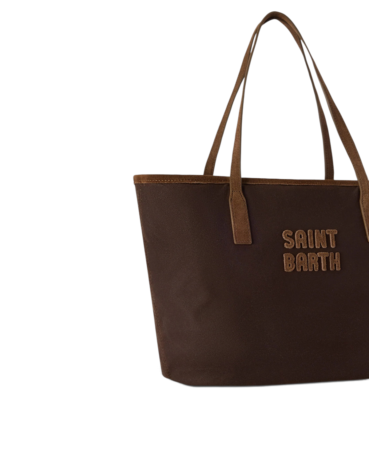 Borsa DevidLabel City Bag Medium Wax 18 marrone in tessuto tecnico con logo Saint Barth in rilievo e manici