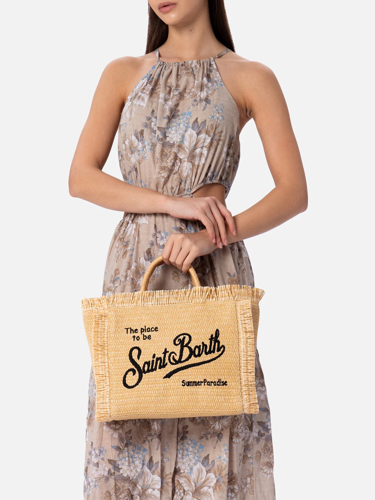 Borsa Colette Straw Sabbia Ricamo Nero 1100 Emb