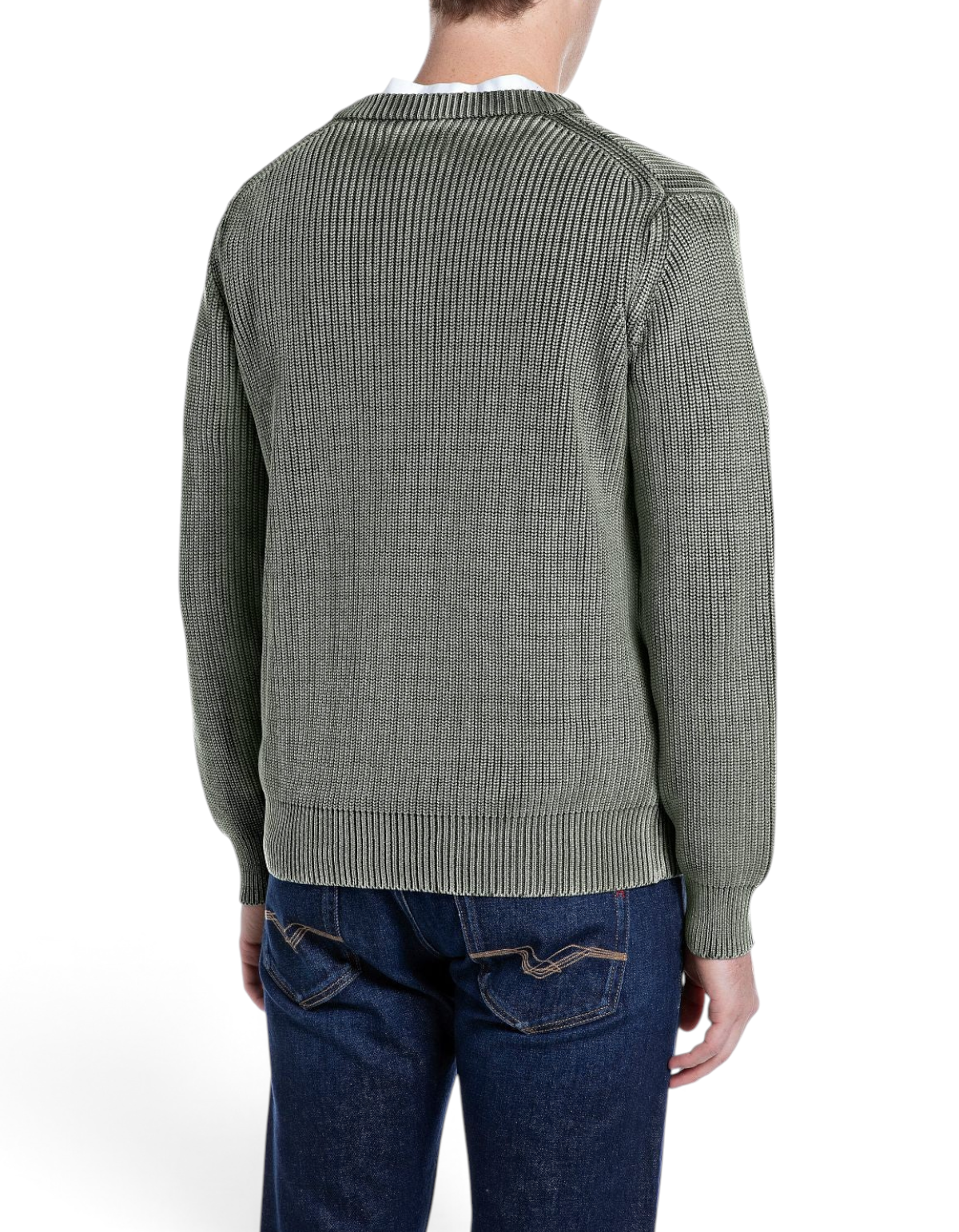 Maglione Girocollo in Cotone Effetto Used Military - vista B