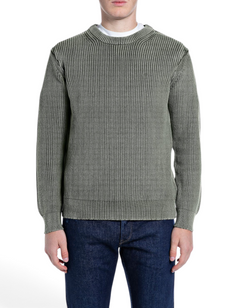 Maglione Girocollo in Cotone Effetto Used Military - vista F