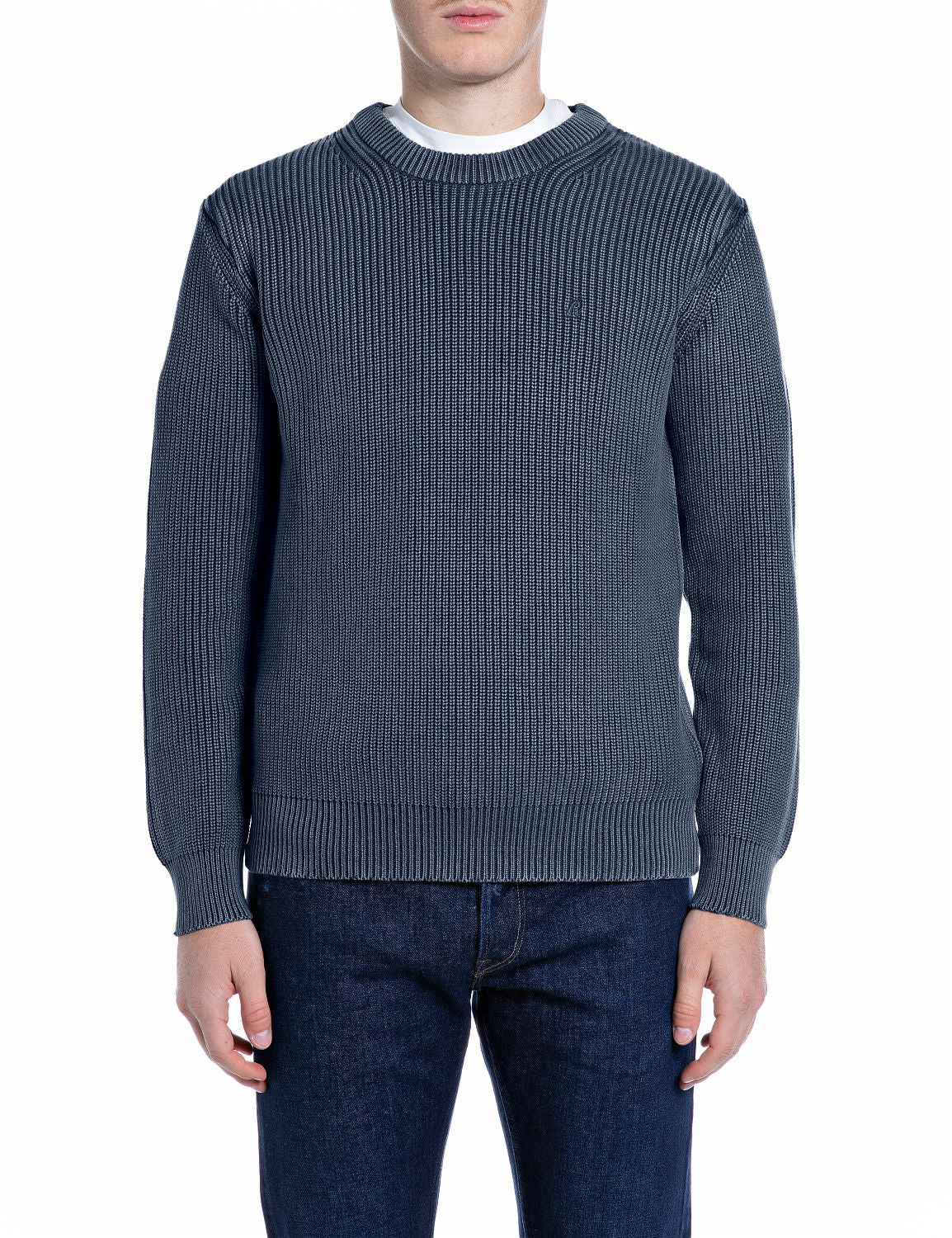 Maglione Girocollo in Cotone Effetto Used Total Eclipse - vista F