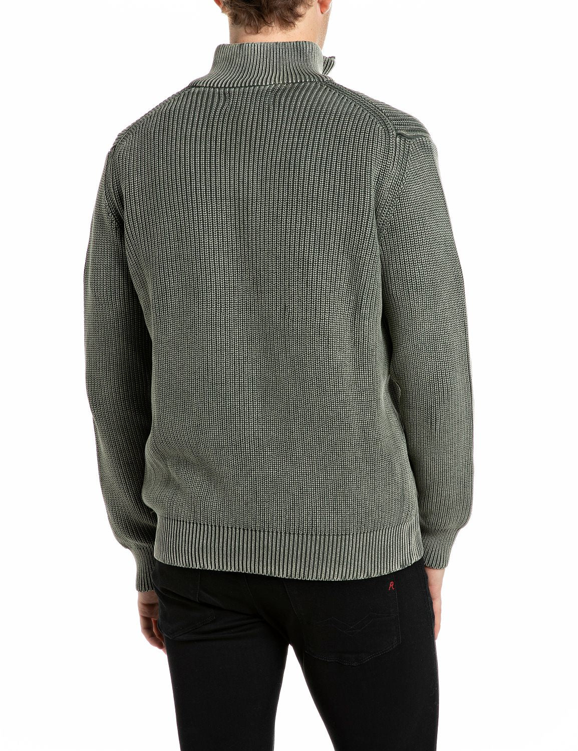 Maglione Full Zip in Cotone Effetto Used Military - vista B