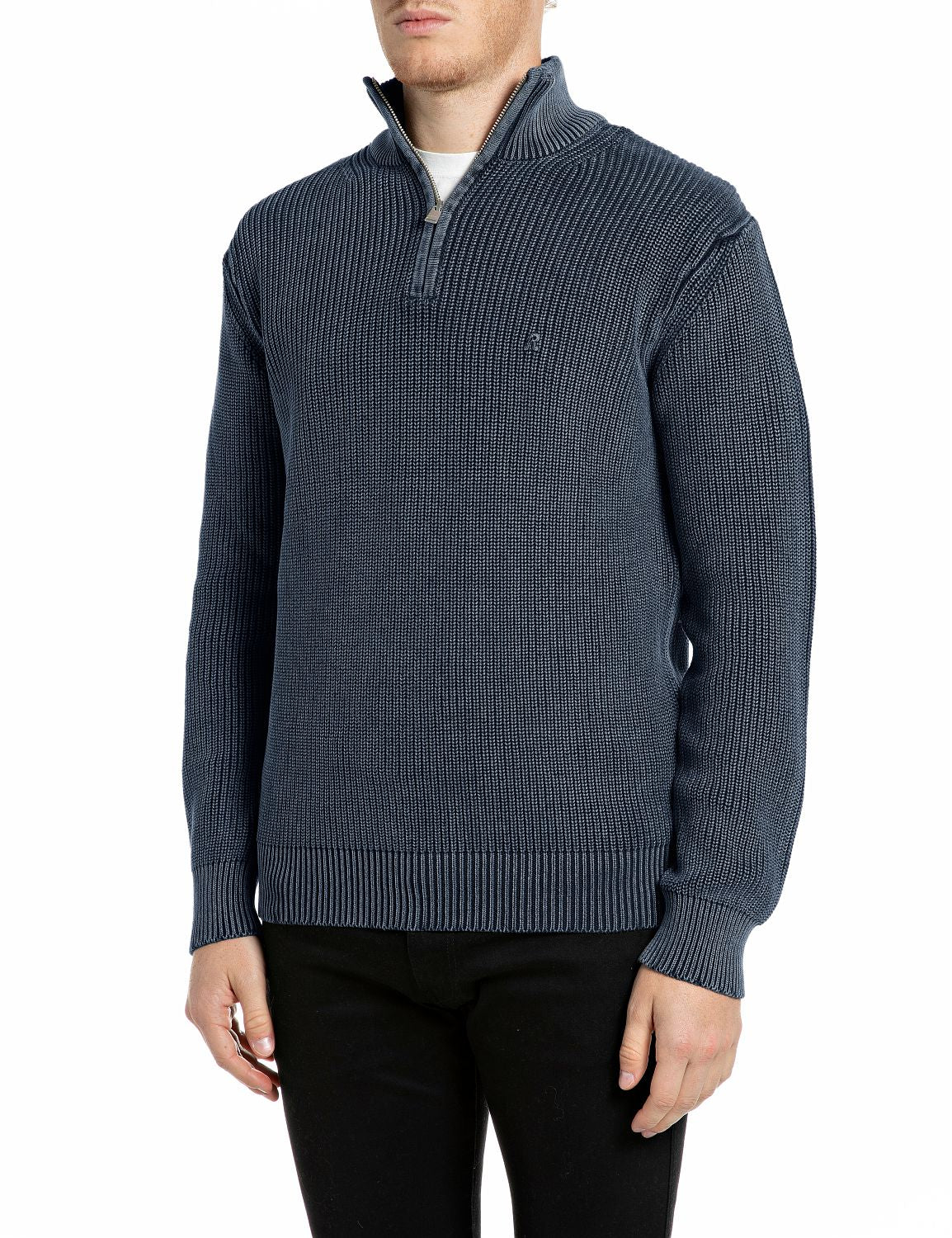 Maglione Full Zip in Cotone Effetto Used Total Eclipse - vista F