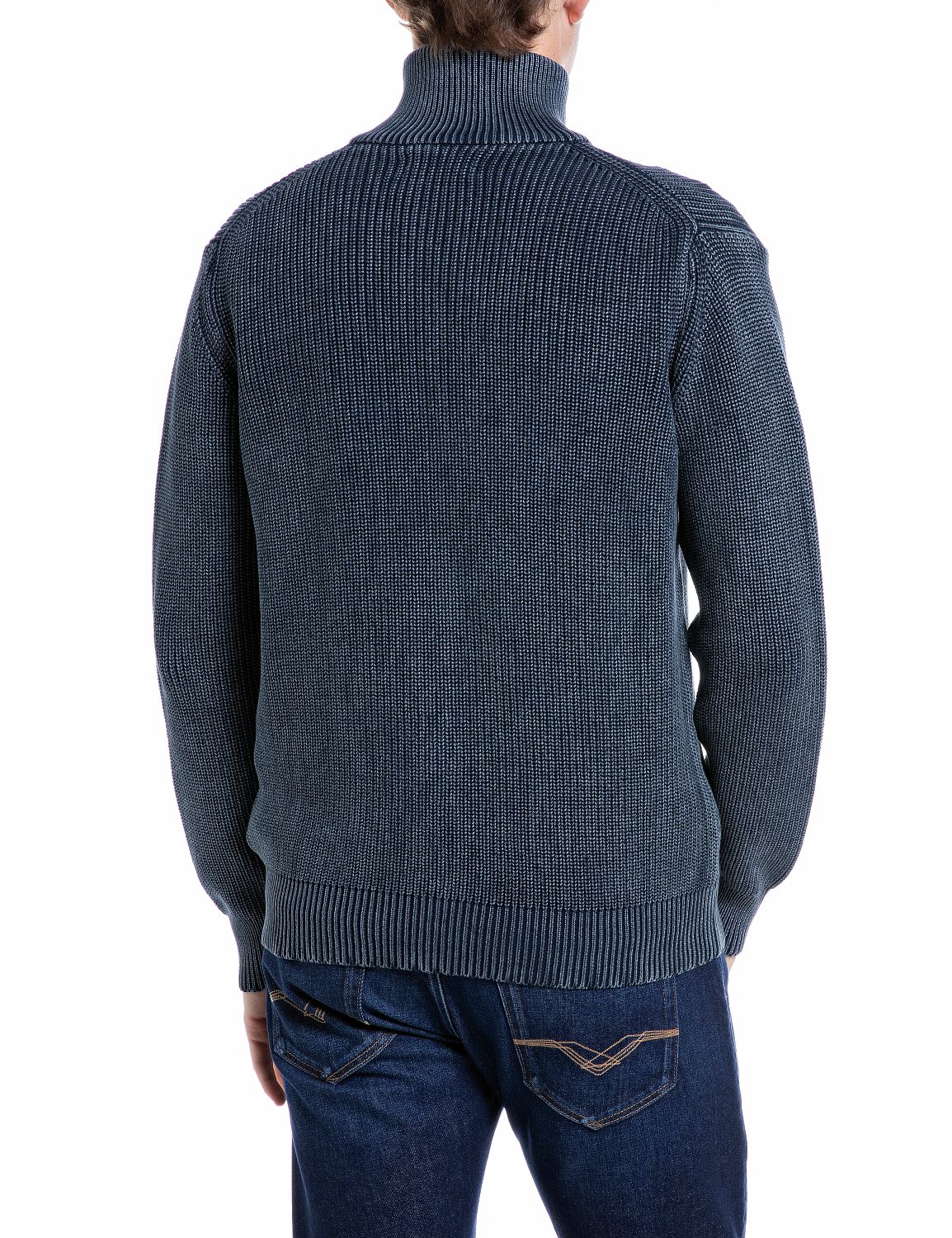 Cardigan Full Zip in Cotone Effetto Used Total Eclipse - vista B