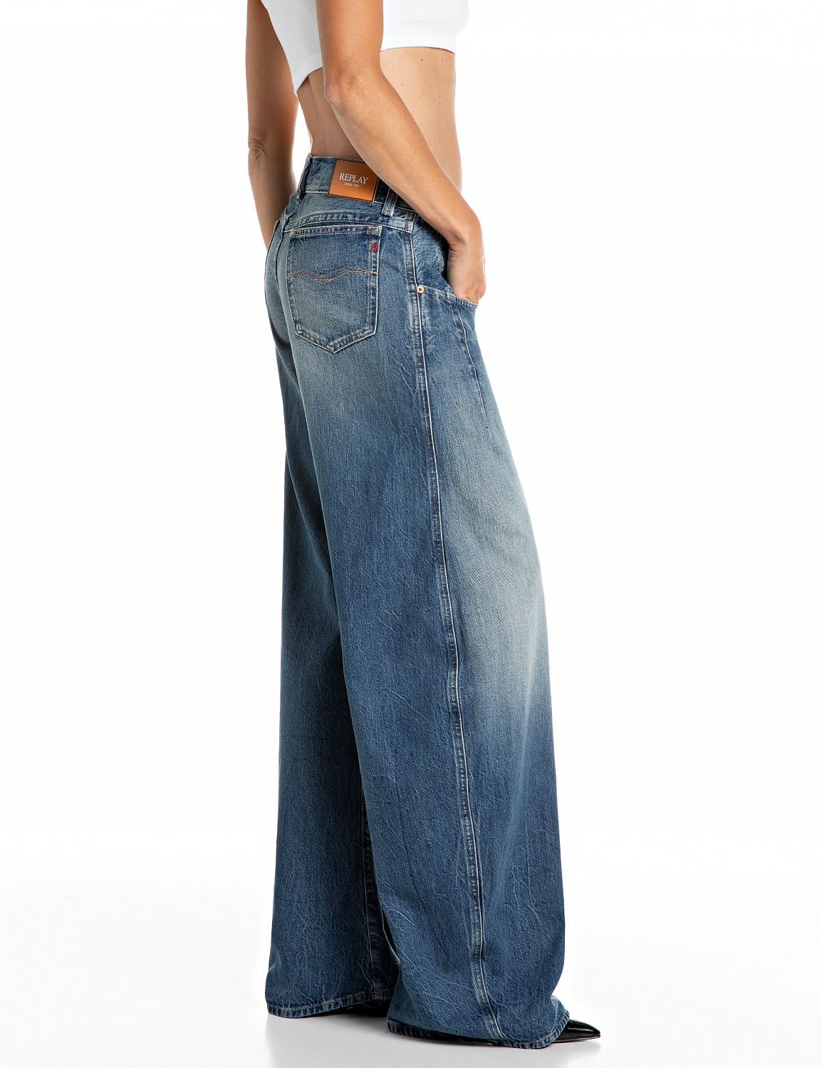 Hallebee Barrel-Fit Jeans Medium Blue - vista S