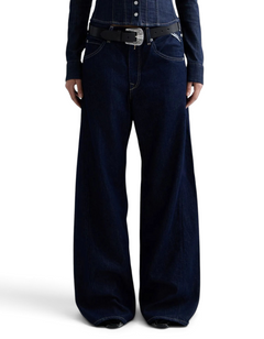 Jeans baggy DevidLabel Narja in denim blu scuro con vestibilità ampia e rilassata e cintura con fibbia decorata