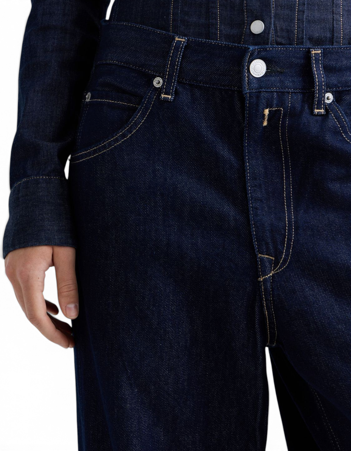 Jeans baggy DevidLabel Narja in denim blu scuro con cuciture a contrasto e vita alta