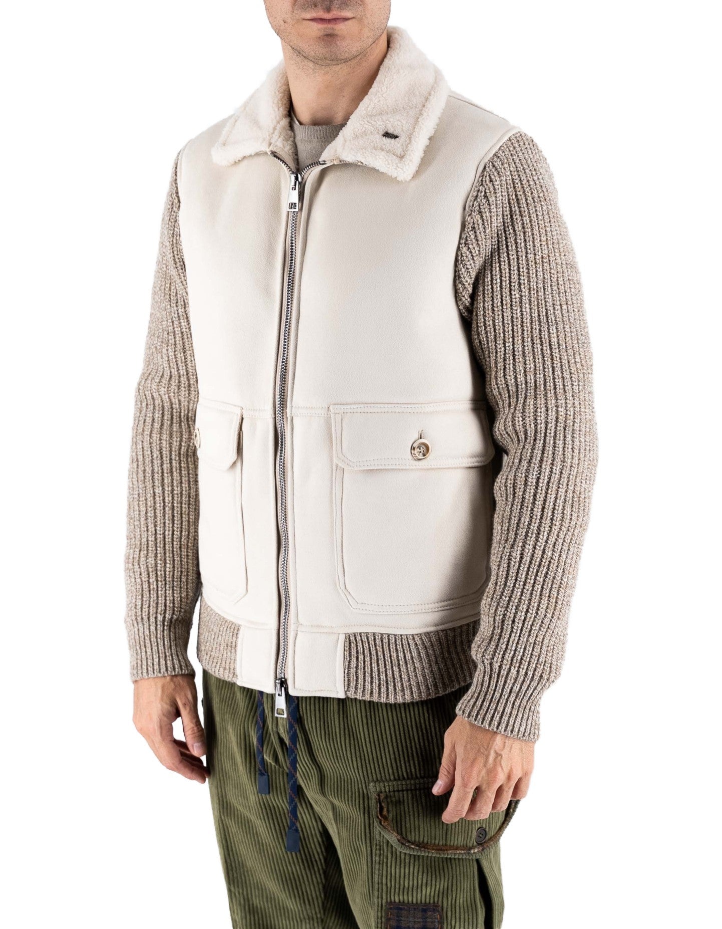 Bob Giubbotto Scamosciato Maniche In Maglia – vista principale – Master SKU BOB_A26PAGE133_T133_PANNA