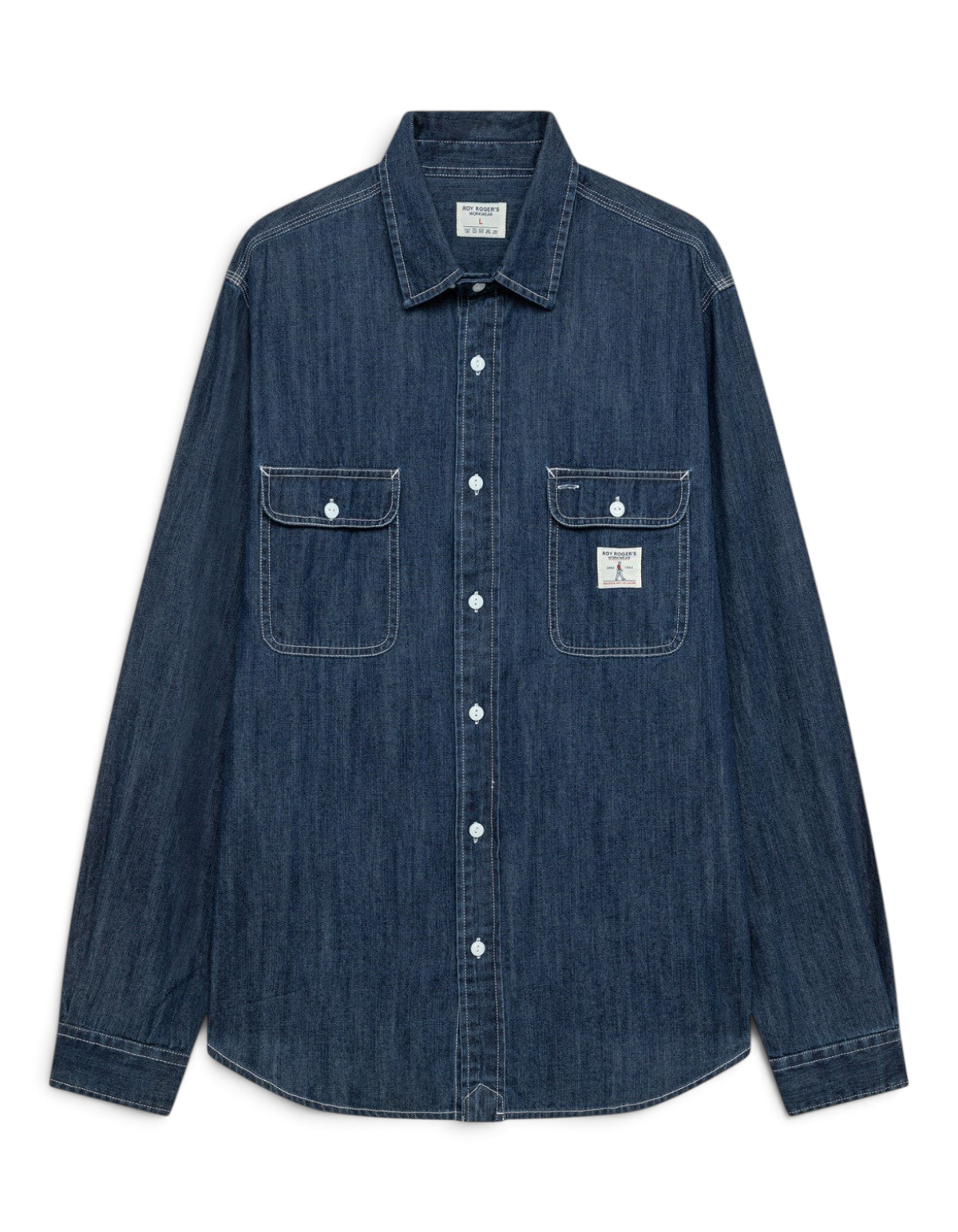 Camicia Roy Roger's Workwear Utility in denim dark stone con tasche sul petto e impunture a contrasto