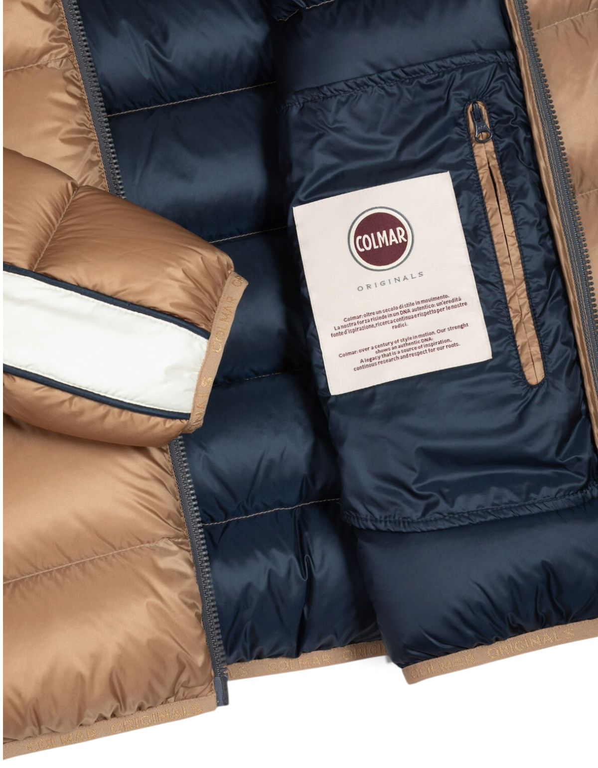 Colmar Originals Piumino Heritage con cappuccio beige Marrakech, indossato, vista posteriore