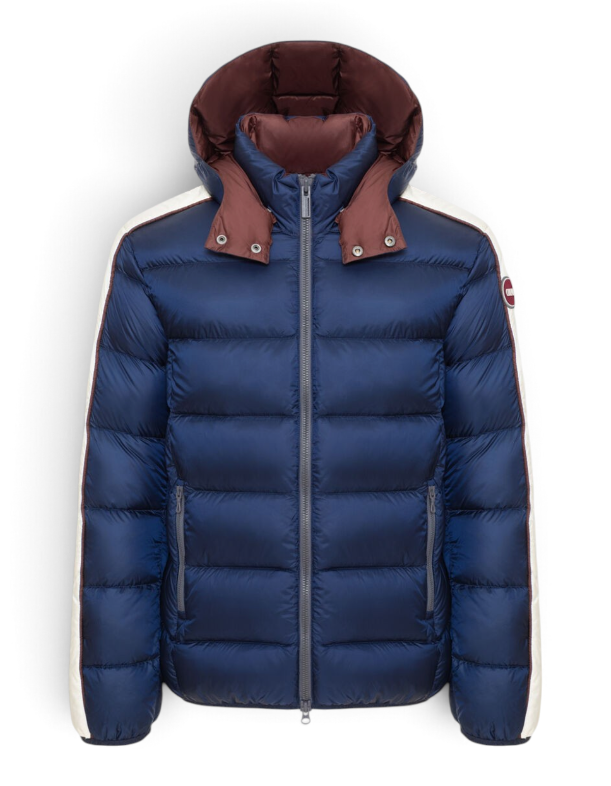 Colmar Originals Piumino Heritage con cappuccio blu navy, indossato, vista frontale