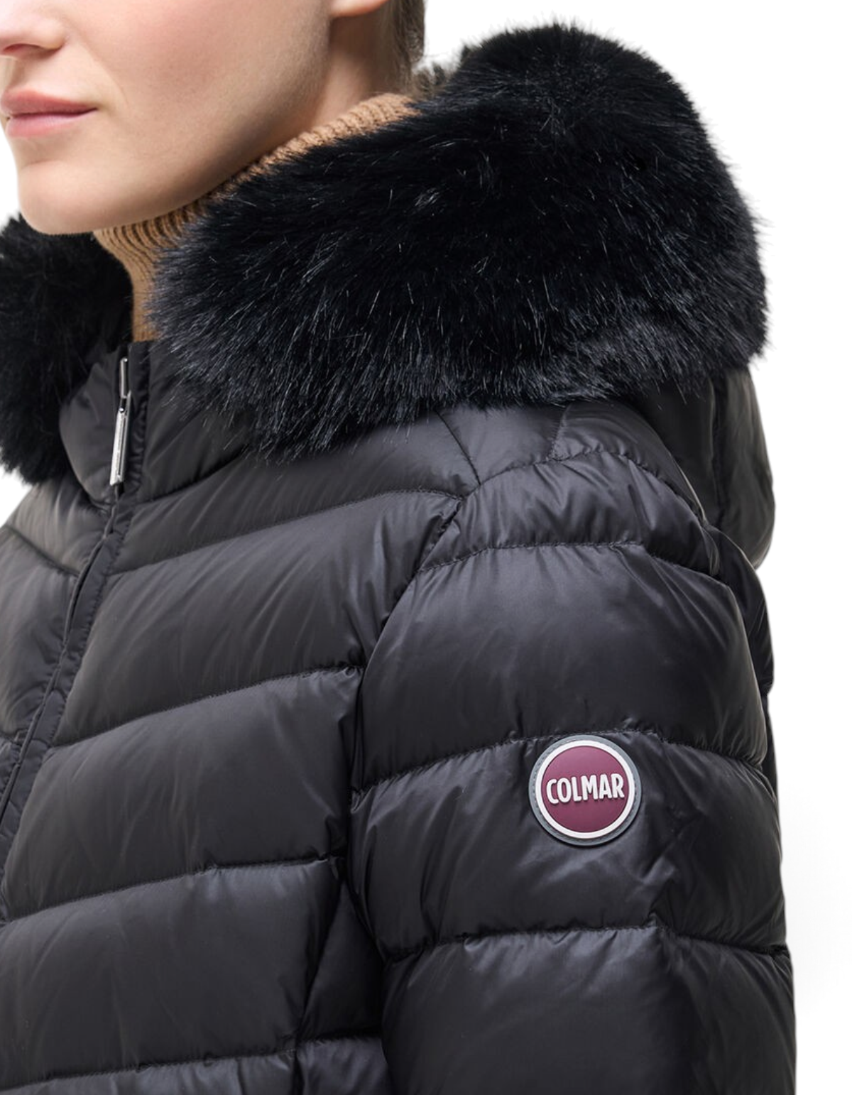 Colmar Originals Piumino con cappuccio in pelliccia sintetica nero, vista laterale