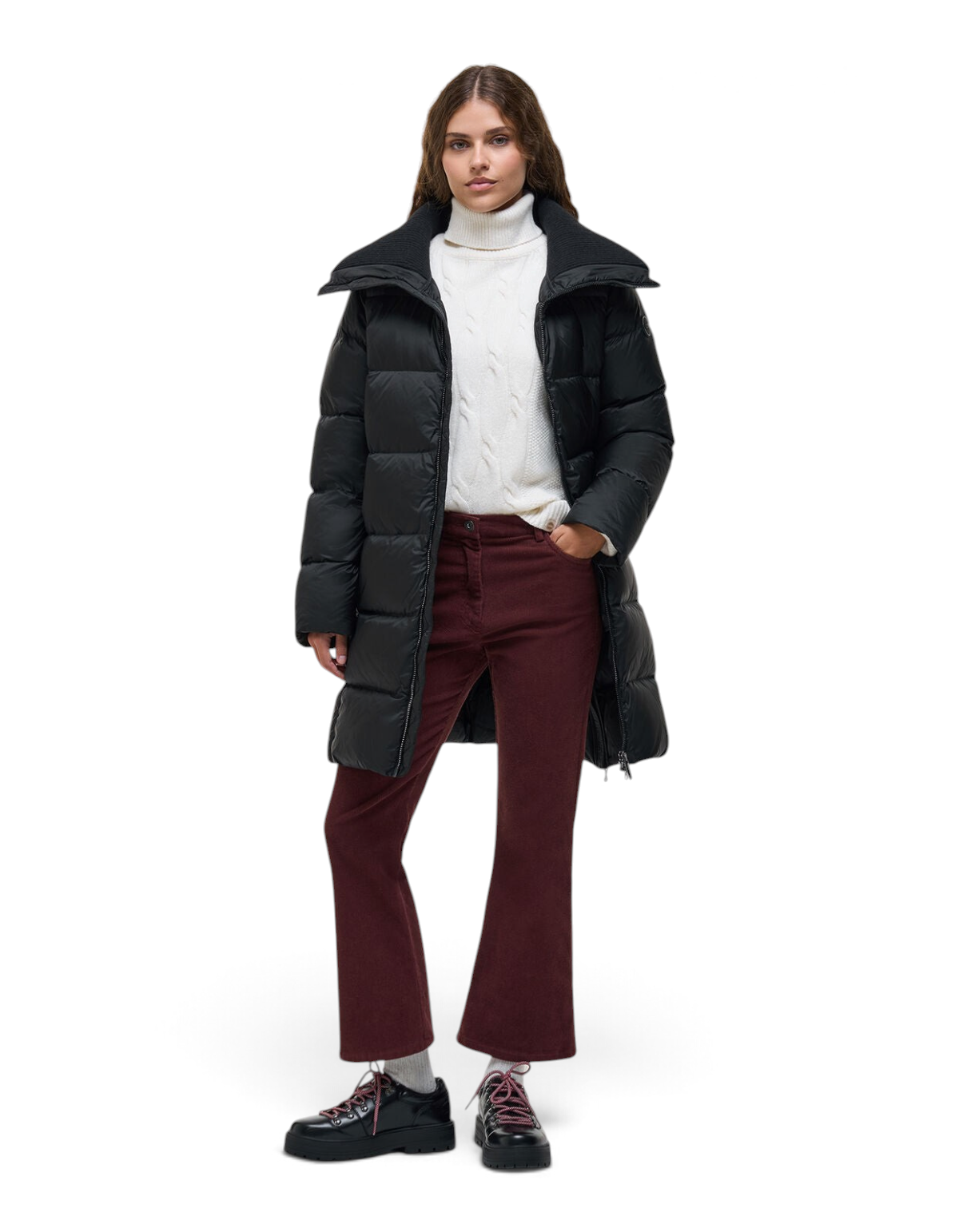Colmar Originals Piumino lungo con collo ampio nero, vista frontale