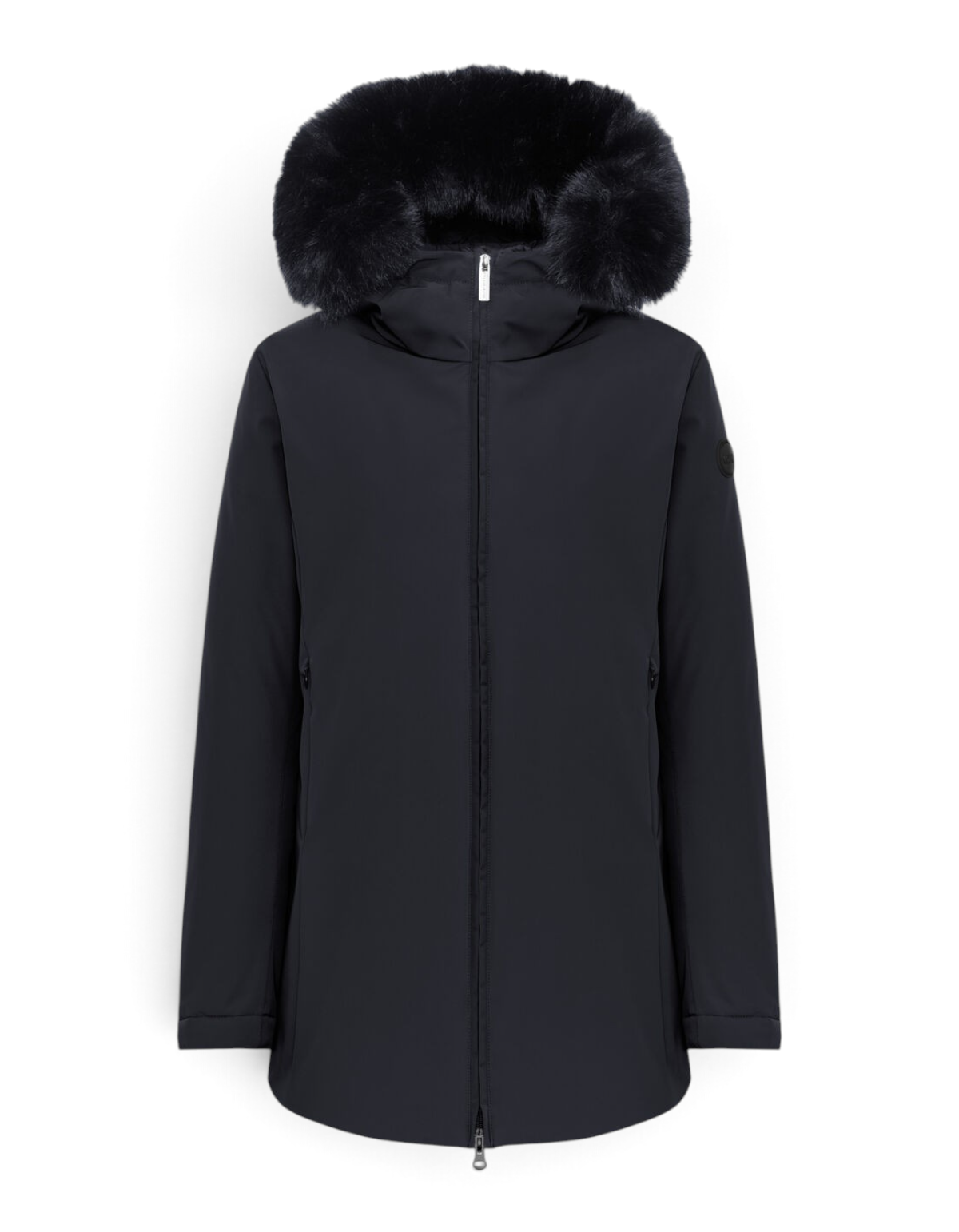 Colmar Originals Piumino impermeabile con pelliccia nero, indossato, vista frontale