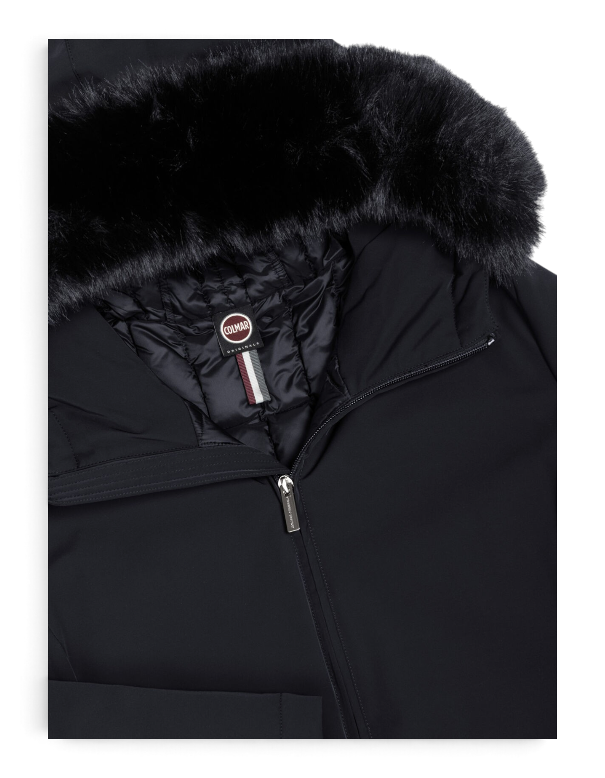 Colmar Originals Piumino impermeabile con pelliccia nero, indossato, vista posteriore