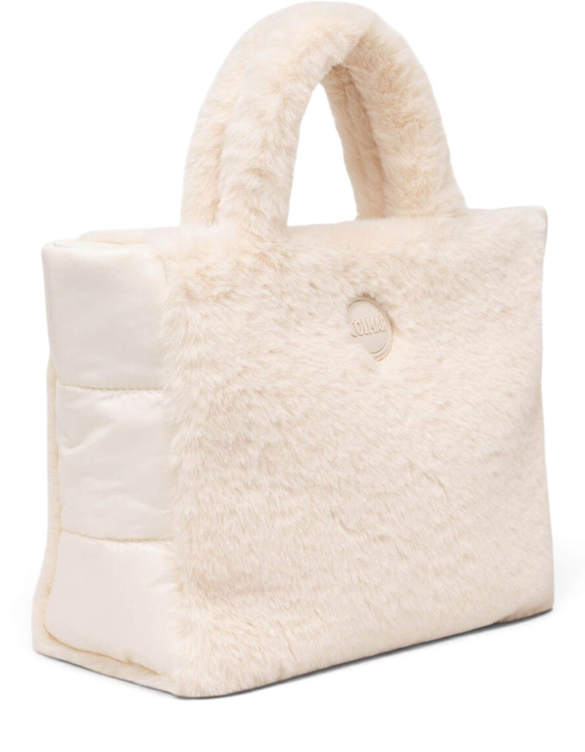Colmar Originals Borsa tote in pelliccia sintetica nude, indossata, vista laterale
