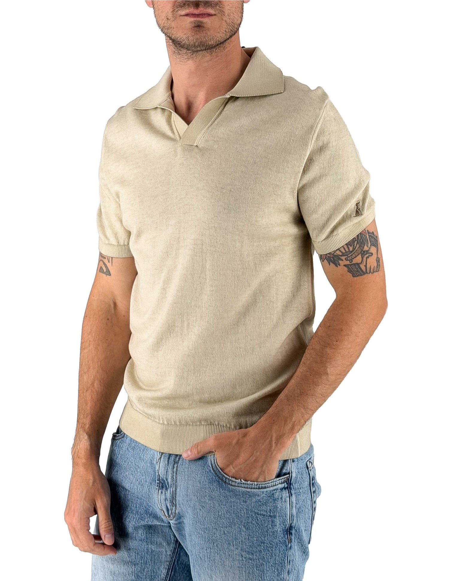 Devid Label Alassio - Polo in Maglia - Cotone Premium, Beige – vista principale – Master SKU DL_ALASSIO MT25110 BEIGE